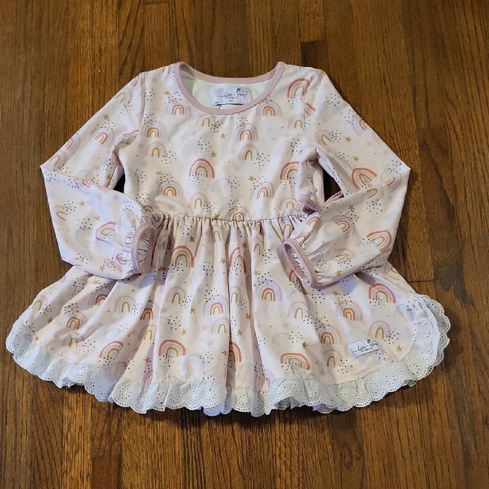 Love +Grow Tunic Dress with Rainbow Print - Pink and White